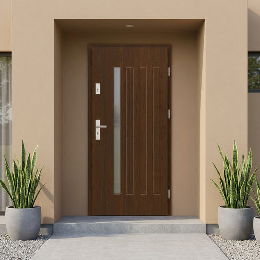 El Prema - Plato Wooden Exterior Door, Dark Oak